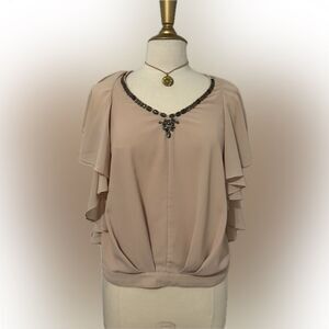 Boutique-purchased I•ner ruffled sheer top with jewels! Perfect work/play